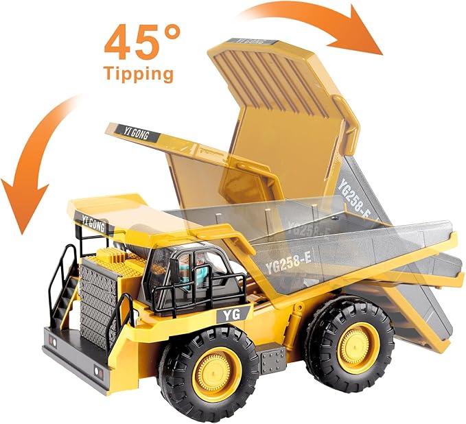 Dwi Dowellin Remote Control Dump Truck Toys for Boys 4-7,Construction Rc car with Metal Bed Lights/Sounds for Kids Age 8-12 Year Old,Ideal for Boys Age 3+