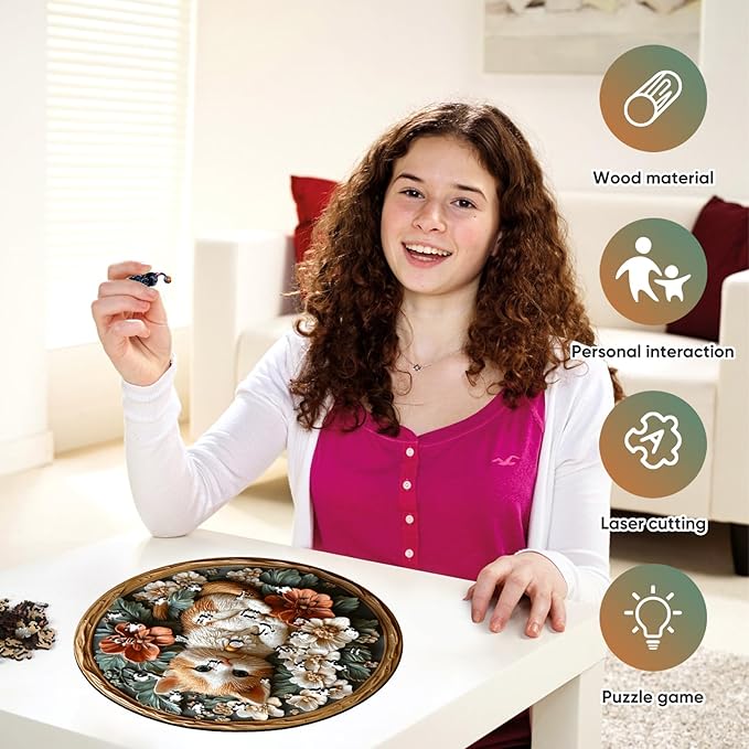 Wooden Puzzles for Adults, 3D Vision Effects Resin Cat Wooden Jigsaw Puzzles 500pcs, 16.5x16.5in, Unique Shape Adult Puzzles, Wood Puzzles Creative Gift for Adults and Kids Home Decor