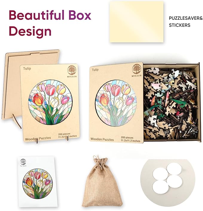 Puzzles for Adults 500 Pieces, Tulip Wooden Puzzles, 5MM Thick Unique Shaped Flower Jigsaw Puzzles Birthday Gifts for Kids Family Game 16.5 * 16.5inch