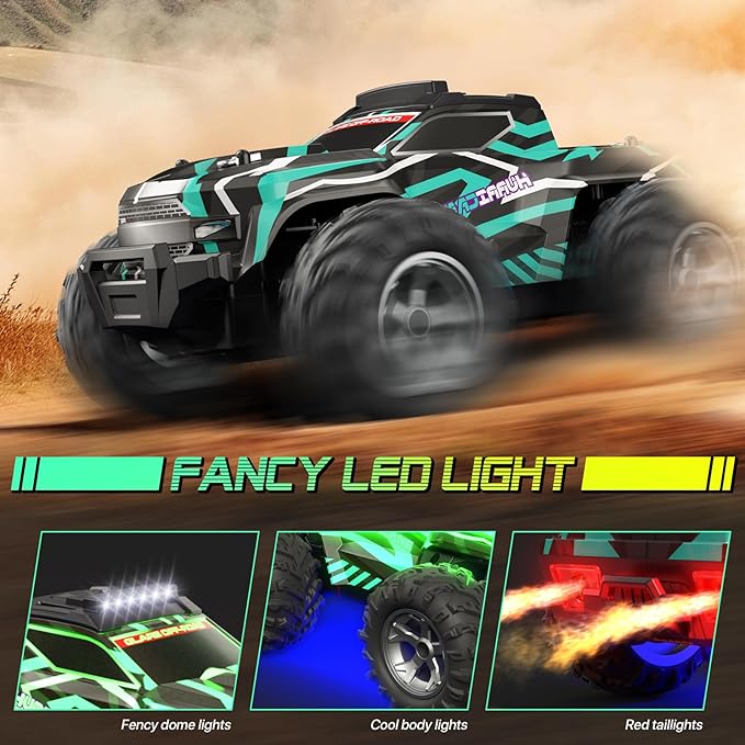 Remote Control Car for 4-7 8-12 Boys, 1/16 Scale All Terrain RC Cars,High Speed 25Km/h Fast Car with Colorful Led Light and Spray, Two Rechargeable Battery RC Truck, Toy Car Gift for Teen Boys Girl