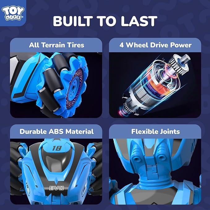 TOY Life RC Stunt Car, 2.4GHz 4WD Light Up Hand Controlled RC Car Double Sided 360°Rotating Gesture Sensing Remote Control Cars Birthday Gift Toys for Boys Age 8-12