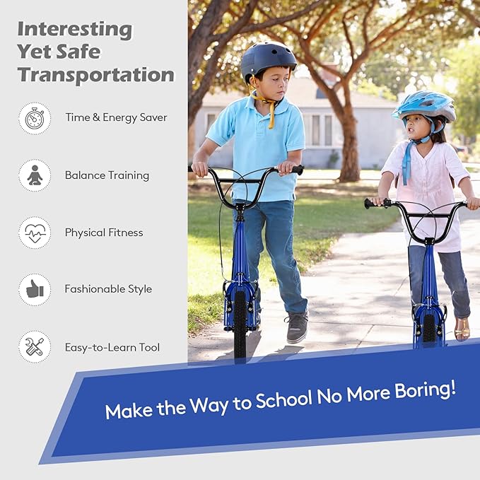 Goplus Youth Kick Scooter, Kids Kick Scooter W/ 12-Inch Air Filled Wheels, Carbon Steel Frame, Adjustable Handlebar, Front and Rear Dual Brakes, Ride On Toys for Adults Teens 8+