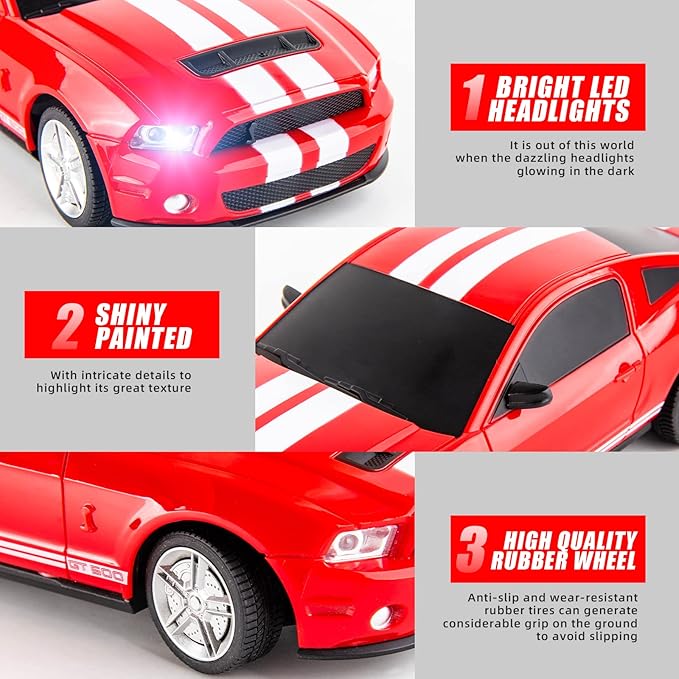 BDTCTK Remote Control 1/24 Ford Mustang Shelby GT500 RC Model Car, Toys for Kids and Adults Red