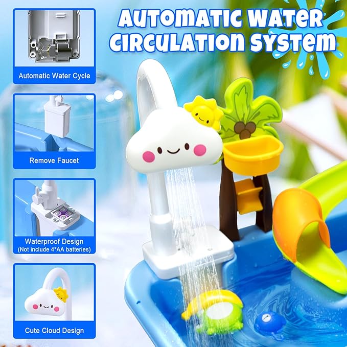 Play Sink with Running Water,Toddler Sink Toy with Automatic Water Cycle System,Sink Fishing Game Toy with Food Kitchen Accessories,Kids Role Play Dress Up Dishwasher Toys for Boys and Girls Present