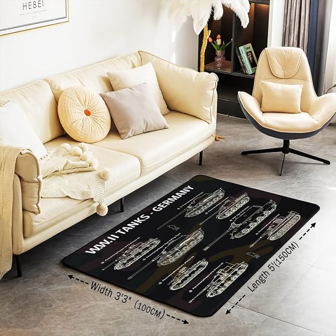 Erosebridal Tank Area Rug 3x5, War Theme Rug, Soldier Dirt Bike Carpet for Living Room, Camouflage Army Acting Non Slip Indoor Floor Mat for Kid Boy Teen Men