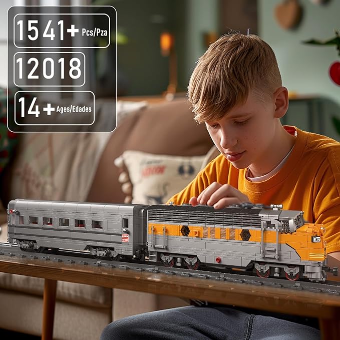 Mould King 12018 Train Building Blocks Sets, Remote/App Control EMD F7 Internal Combustion Locomotive Kits, Scale Model with Tracks for Adults Kids Children Boys Girls (1541 PCS)