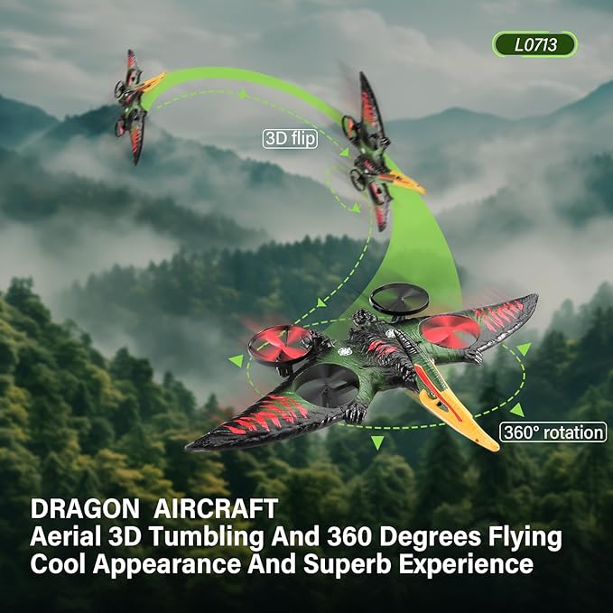 jaming Pterodactyl Dinosaur Toys Drone for Kids,Dragon Remote Control Airplane,Flying Toys Birthday Gifts for 8-12 Year Old Boys,RC Plane for Kids 8-12 (Green)