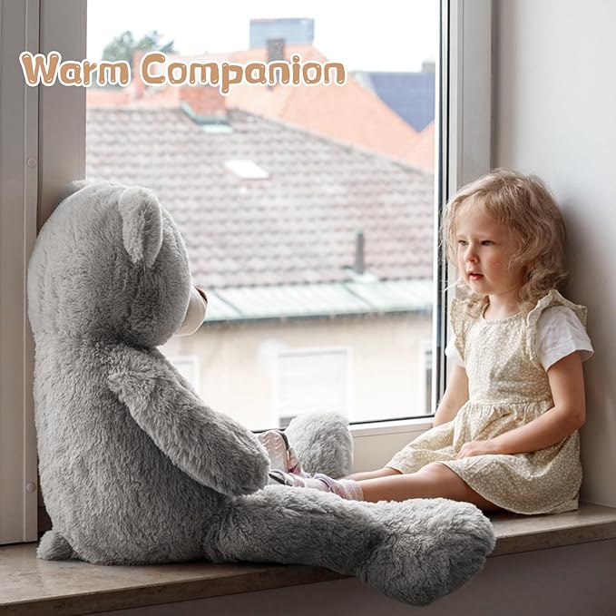 Tezituor Big Teddy Bear 47 Inches, Soft Giant Stuffed Animal Life Size 4 Feet Plush Bear Toy Valentines Christmas Birthday Gift for Girlfriend Kids,Grey