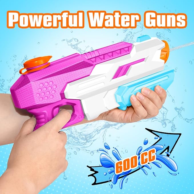 4 Pack Water Gun for Kids Adults: 600cc Squirt Blasters Super Water Gun Soaker with Long Range High Capacity for Boys Girls Summer Swimming Pool Beach Outdoor Water Fighting Play Toys Party Favors