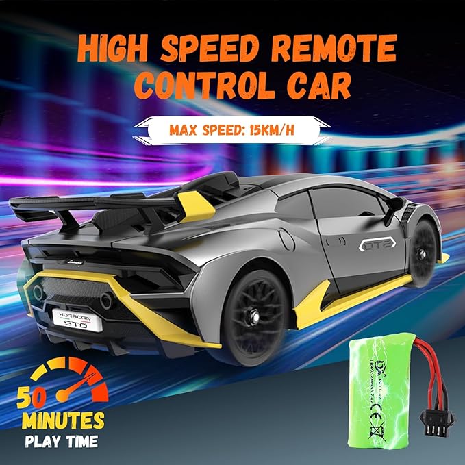 Lamborghini Remote Control Car for Boys 4-7, 1:18 Scale Official Licensed Lamborghini Toy Car, 2.4Ghz RC Drift Car Toys for Adults Boys 8-12 Kids Birthday Gift Ideas, Drift Race Cars (Grey)