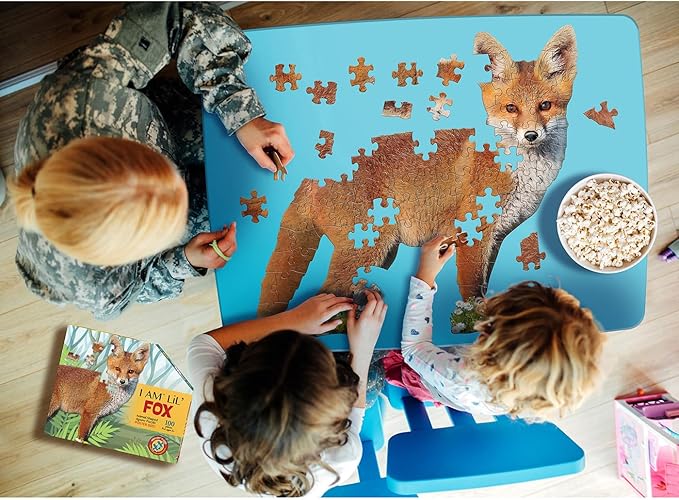 Madd Capp Puzzles Jr. - I AM Lil’ Fox - 100 Pieces - Animal Shaped Jigsaw Puzzle