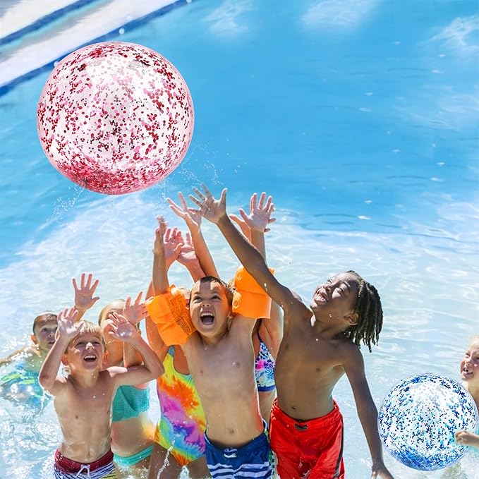 12 Pack Inflatable Beach Balls Bulk 16" Glitters Pool Toys Balls for Pool, Beach, Summer Pool Party - Swimming Pool Game Water Beach Toys Kid Party Favor Summer Decoration Essential Blow Up Beach Ball