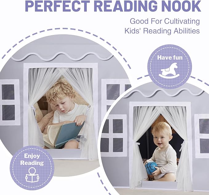 Kids Play Tent Indoor: Mat, Tassel Garland, Star Lights - Gray Girl Tent Playhouse for Toddlers Kids Toys for Boy Girl Birthday Gift