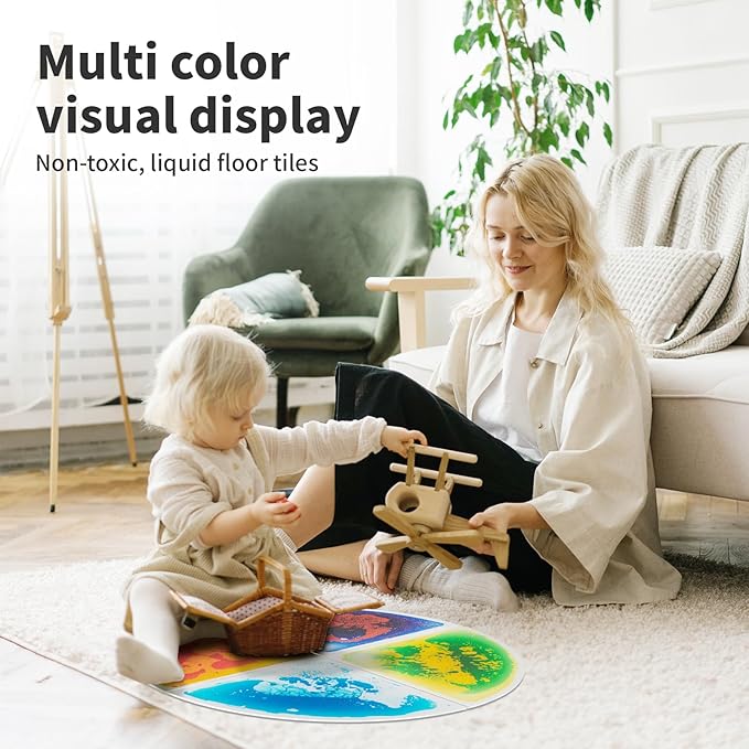 Art3d 4-Pack Colorful Liquid Sensory Floor Tiles, Fan-Shaped Liquid Fusion Sensory Dance Mats for Kid Toddler, 13" x 13"