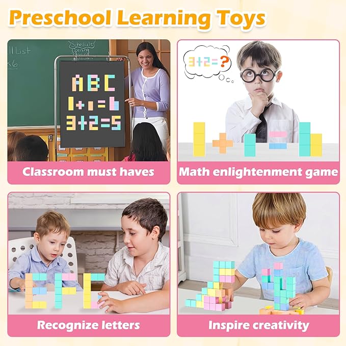 Doloowee 50 PCS Magnetic Blocks, Magnetic Building Cubes Macaron Magnetic Building Blocks for Kids Ages 4-8, STEM Preschool Toys Montessori Sensory Magnet Toys for 3 4 5 6 Years Old Boys Girls