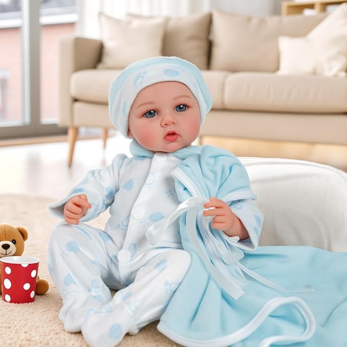 JIZHI Lifelike Reborn Baby Dolls - 12 inch Full Vinyl Body Anatomically Correct Realistic Newborn Baby Doll Boy Real Life Baby Dolls with Accessories for 3+ Year Old Gifts