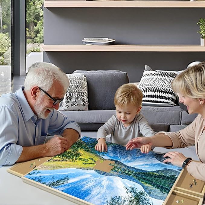 Puzzle Tables with Cover, Expand Size 35" X 22" 1000 Piece Jigsaw Puzzle Board,Smooth Plateau Fiberboard Work Surface & Reinforced Hardwood, for Games & Puzzles Expandable