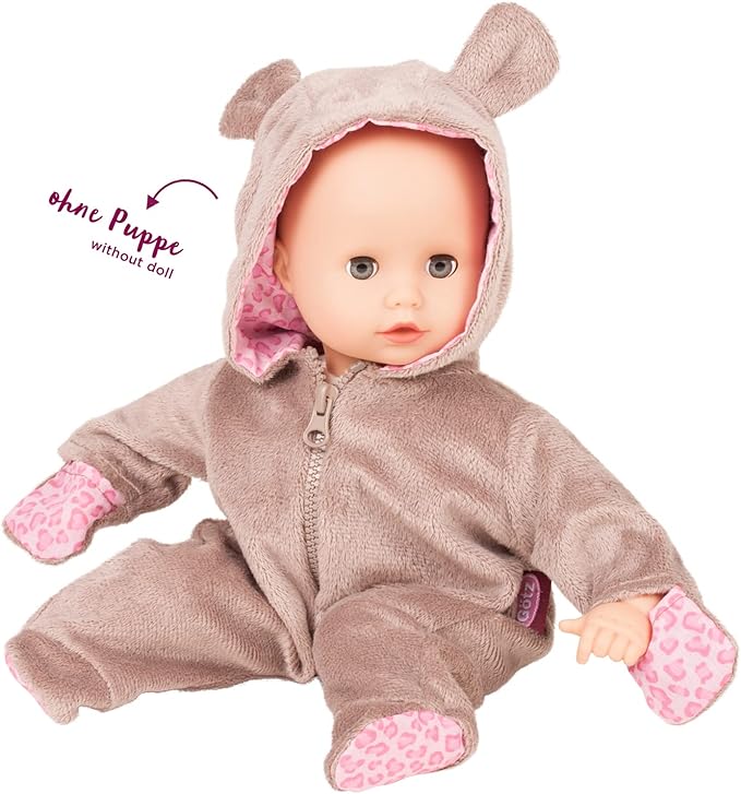 Gotz One Piece Teddy Costume Pajama Sleeper with Padded Feet, Paws and Hood with Ears for 12-13" Baby Dolls