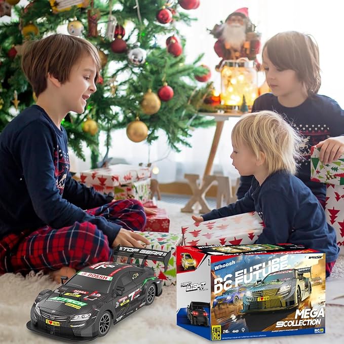 Dollox RC Drift Car 1/16 Scale Remote Control Car 2.4GHz 4WD 30+KM/H High Speed Vehicle with LED Lights, Extra Drifting Tires Racing Vehicle Toys Birthday Gifts for Boys Adults, 2 Batteries, Black