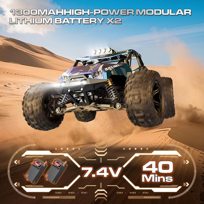 RC Cars for Adults & Boys, 1:14 Desert 4WD Off-Road RC Truck High Speed 40 km/h, 4x4 Remote Control Car with 2 Rechargeable 1300mAh Batteries and 2 Sets of Tires