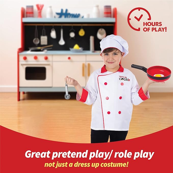 Born Toys Chef Costume for Kids w/ Kids Chef Hat Includes Kids Kitchen Accessories Set Fun Recipe Book - Cooking Set for Kids Costume Washable and Dress Up & Pretend Play for Boys & Girls Ages 3-7