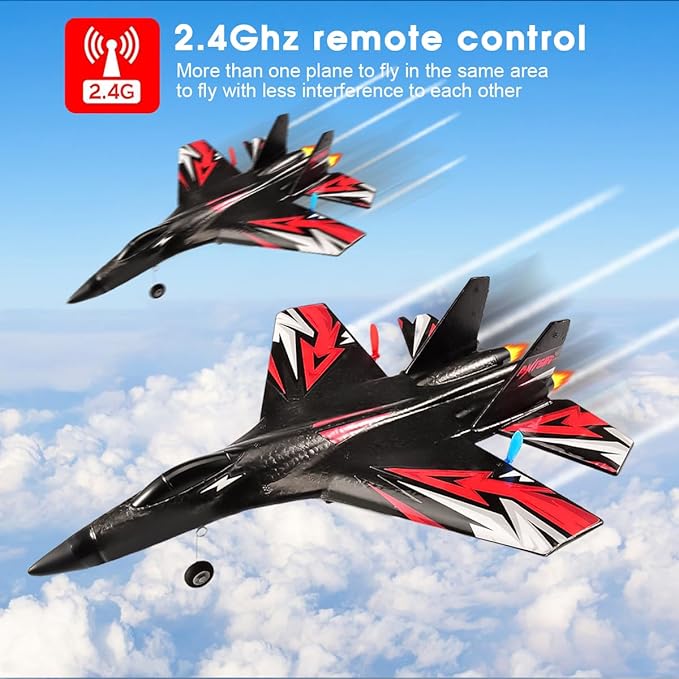 SU27 RC Plane, 2.4GHZ RC Airplane Ready to Fly Remote Control Airplane W/ 2 Batteries & 6-axis Gyro Stabilizer, 2CH RTF Hobby RC Glider for Beginners Kids Boys Girls Adults
