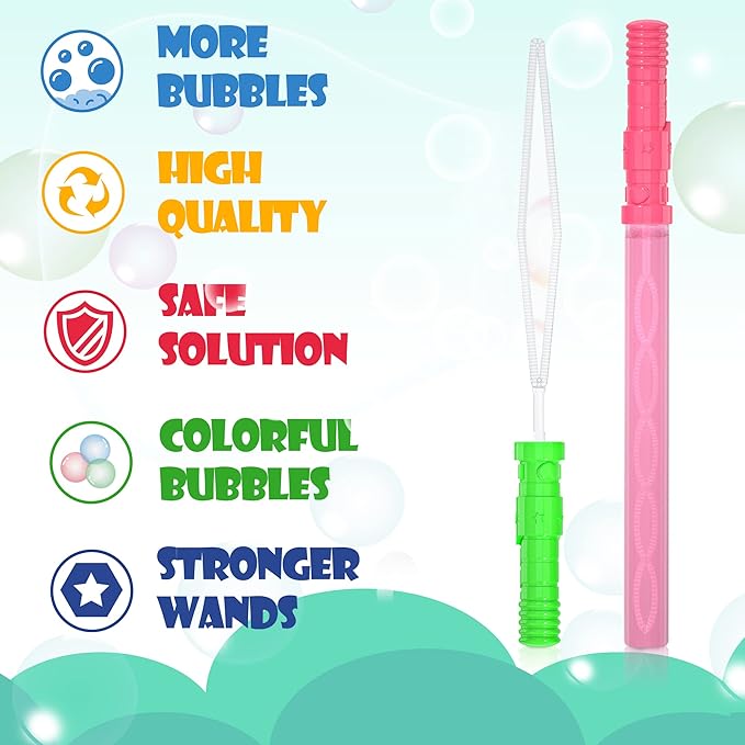 30 Pack 14’’ Big Bubble Wands, 8 Colors Bulk for Summer Toy, Outdoor / Indoor Activity Use, Easter, Birthday, Graduation, Shower, Bubbles Party Favors Supplies for Kids Toddlers