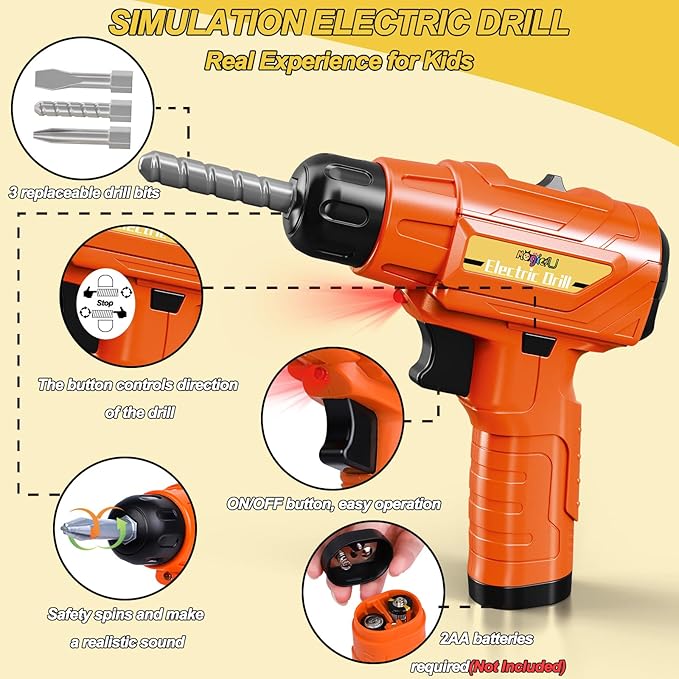 Kids Tool Bench Set,MAGIC4U 95PCS Toddler Tool Workbench with Electronic Drill 13 Tool Equipements,Safety Vest & Hat,Pretend Play Kids Construction Toys Gift for Boys Girls Age 3,4,5,6,7,8