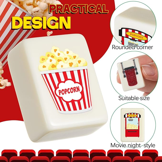 65 Tiles 30 mm Movie Night Mahjong Block Set with Storage Bags 2 Player Mahjong Push Tile Game Popcorn Drinks Pattern No DIY Required for Friend Family Game Night Party Gift (Melamine)