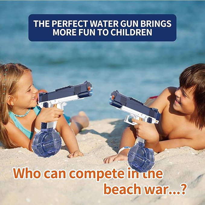 2Pcs Electric Water Guns Battery Powered Water Gun Electric Water Gun Rechargeable Gun Toy High Capacity 500+ Range Up to 32 FT Range Summer Outdoor Swimming Pool Water Toy for Adults Kids - Blue Pink