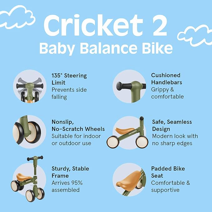 Retrospec Cricket 2 Baby Walker Balance Bike with 4 Wheels for Ages 12-24 Months - First Birthday Gift Toddler Bicycle Toy for 1 Year Old’s - Ride On Toys for Boys & Girls