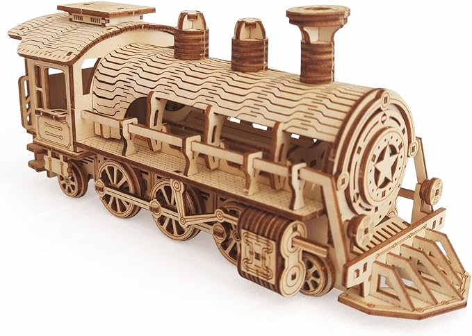 i-CHONY 3D Wooden Puzzle - DIY Mechanical Steam Train Model Kits - Wood Crafts Vehicle Building Model - Wooden STEM Brain Teaser Puzzle - Steam Train Birthday Gifts for Adults Teens Boys Girls