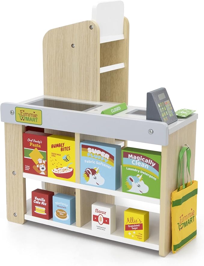 Playtime by Eimmie 18 Inch Doll Furniture Grocery Store Set - Wooden Playset with 25+ Accessories, Fits American, Generation, My Life & Similar 14”-18” Dolls