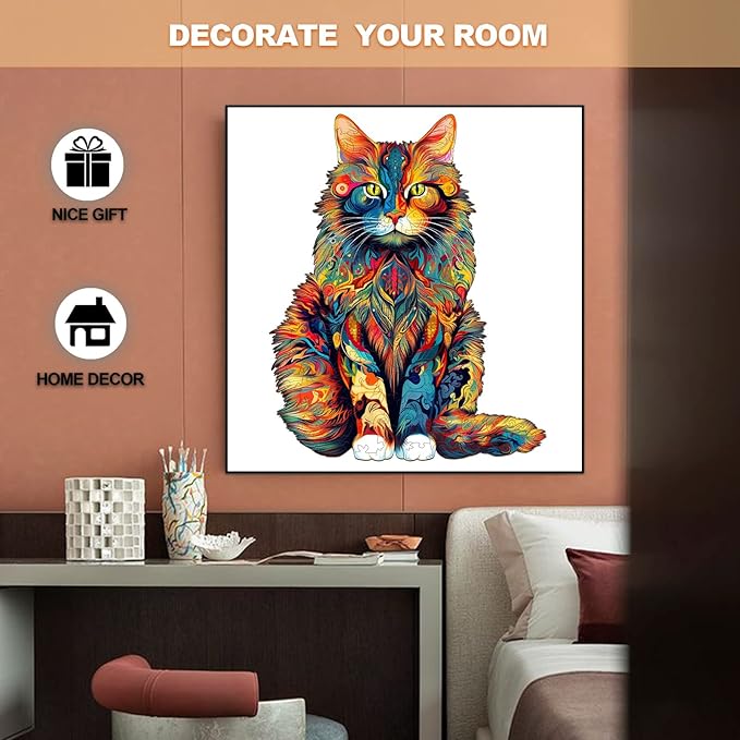 WOODBESTS Wooden Puzzle for Adults, Maine Cat Puzzle (L, 300pcs, 16.5"x13.2") Beautiful Wooden Box, Wooden Jigsaw Puzzles Unique Shape, Birthday Gifts for Adults and Kids Family Game