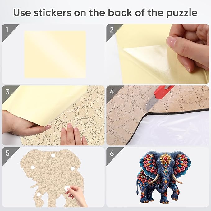 Elephant Wooden Puzzles for Adults, Jigsaw Puzzles 500 Pieces, Unique Shape Puzzles with Wooden Box, 16.7" x 16.1" Royal Size Family Game Gift, Fun Challenging Puzzles for Adults and Kids