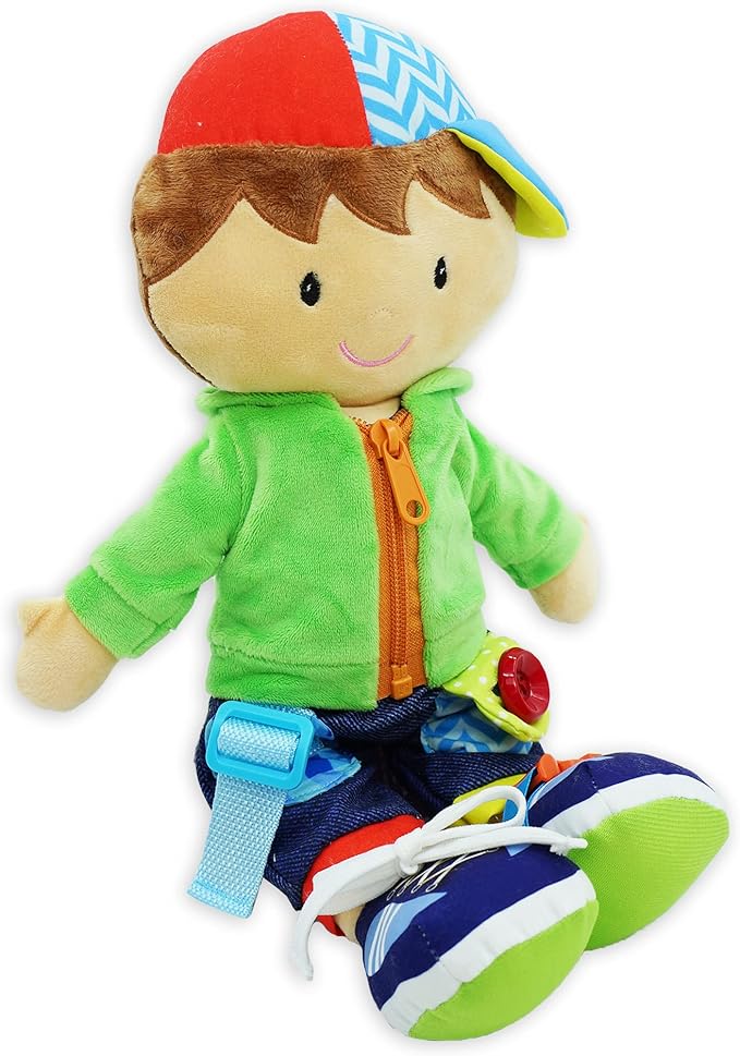 June Garden 15.5" Dressy Friends Terry - Educational Stuffed Plush Doll for Kids and Toddlers 2 Years and Up - Montessori Buckle Soft Toy