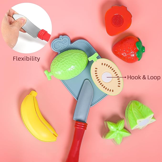 67Pc Pretend Play Food Sets for Kids Kitchen, Pizza Toy Food & Cutting Fake Food - Fruits & Vegetables, Play Kitchen Toys Accessories, Pretend Food Toys for Toddlers Boys Girls Birthday Gift