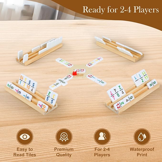 4 Player Games, Mexican Train Dominoes Set with Numbers, 4 Wooden Racks, 91 Tiles, Portable Case, D12 Dominos Set for Adults, Board Game for Adults, Easter Basket Stuffers, Easter Gifts for Men Women