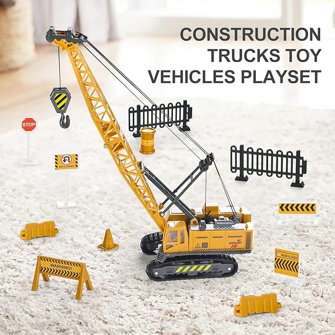Joyfia 1: 55 Scale Crawler Crane Toy with Operating Buttons, Kids Construction Crane Vehicle Alloy Model Car, Boys Outdoor Sandbox Truck Toys Playset, Toddlers 3-8 Years Old Gifts