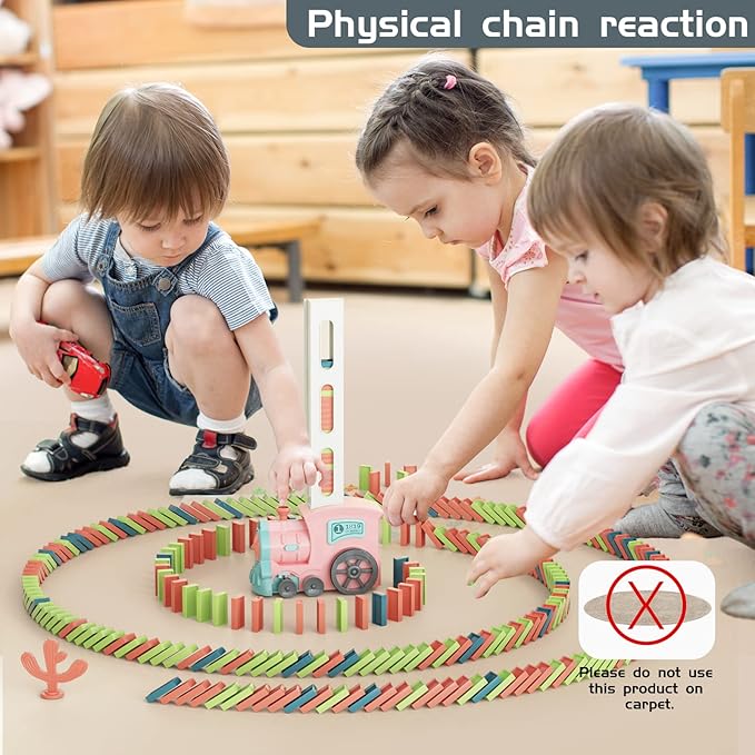Domino Train Toys for Girls 3+ Year Old: Kids Stacking Dominoes Games - Montessori Toy Toddler 3-5 Boys ages 4-8 - Interactive Autism Fine Motor Activities Birthday Gift Stocking Stuffer 4 5 6 Yr Olds