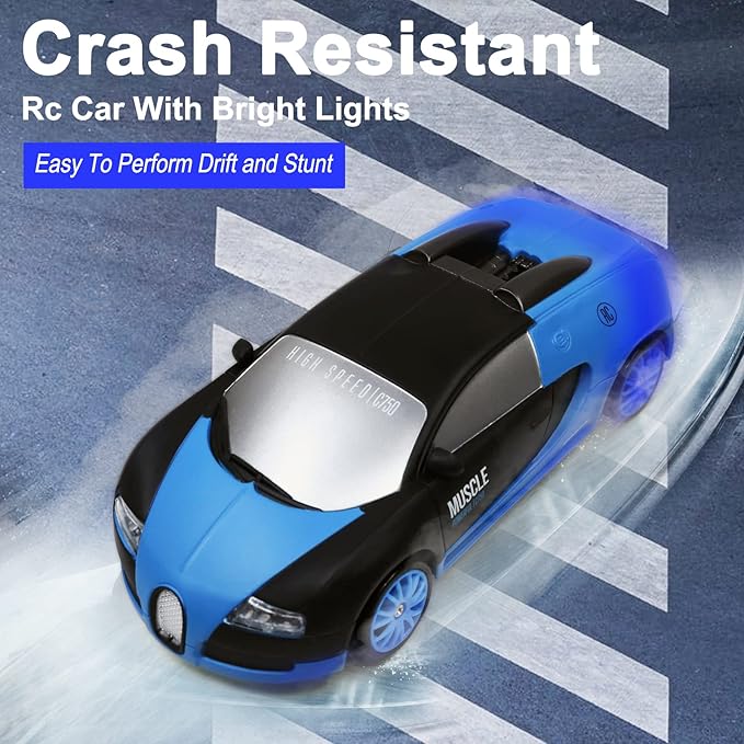 Remote Control Car RC Drift Car 2.4GHz 1:24 Scale 4WD 15KM/H High Speed Model Vehicle with LED Lights Drifting Tire Racing Sport Toy Car for Adults Boys Girls Kids Gift 2Pcs Rechargeable Batteries
