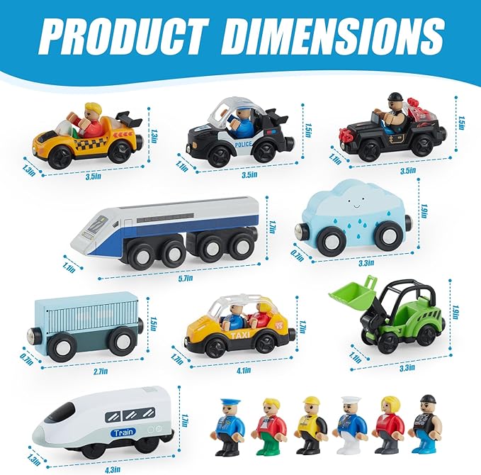 Electric Train Set Toys Wooden Magnetic Cars - Locomotive Auto Forward/Park, Gift for 3 4 5 6 Year Old Toddlers Kids Boys Truck Trains Toy, Compatible with Common Wooden Train Tracks