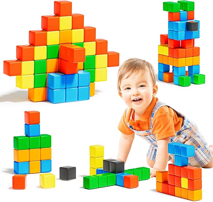 Magnetic Blocks, Gifts for 3 4 5 6 Year Old, Magnet Building Blocks for Toddlers, Girls & Boys, Montessori - Autism - Sensory Magnetic Toys for Kids Ages 3-5 4-8, 1.22inch, 56PCS