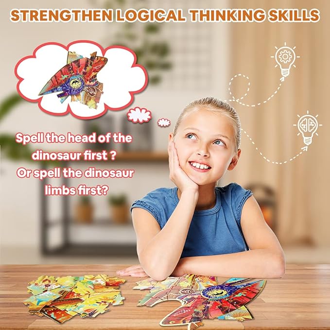 HAS Kids Floor Puzzles for Ages 4-10, 48 PCS Double-Sided Dinosaur Puzzles, Unique Large Pieces Irregular Shape Jigsaw Puzzle, Surprise Gift Toy for Children (Pterodactyl)