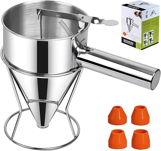 Multi-Caliber Pancake Batter Dispenser, Stainless Steel Funnel Cake Dispenser, Piston Funnel Cake Maker for Pancakes, Cupcakes,Crepes,Muffin,Waffles, Chocolate Balls (1200)