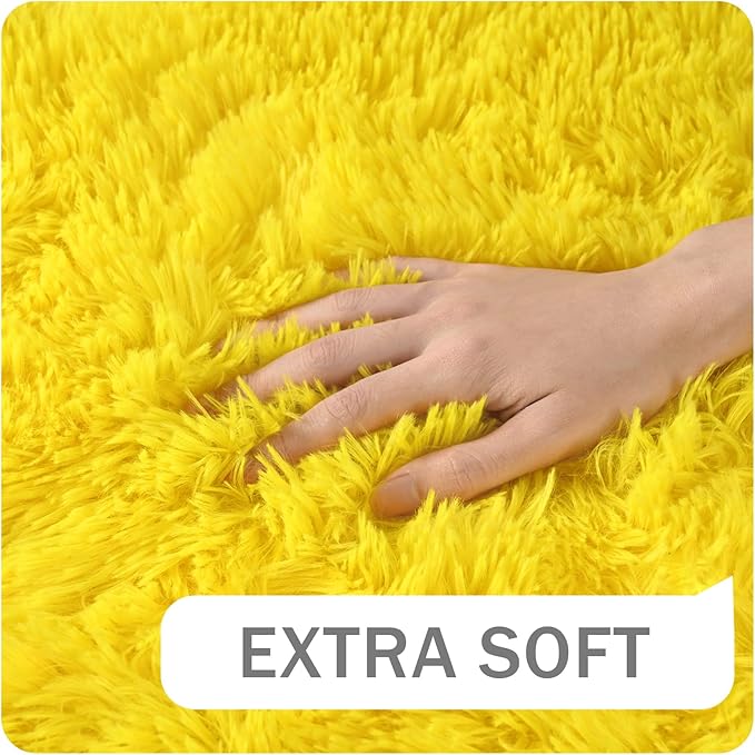 Amearea Shag Fluffy Runner Rug for Bedroom Girls Living Room, 2x6 Feet Extra Soft and Fuzzy Shaggy Rugs, Non Slip, Indoor Floor Long Carpet Mat for Boys Nursery Home Decor, Yellow