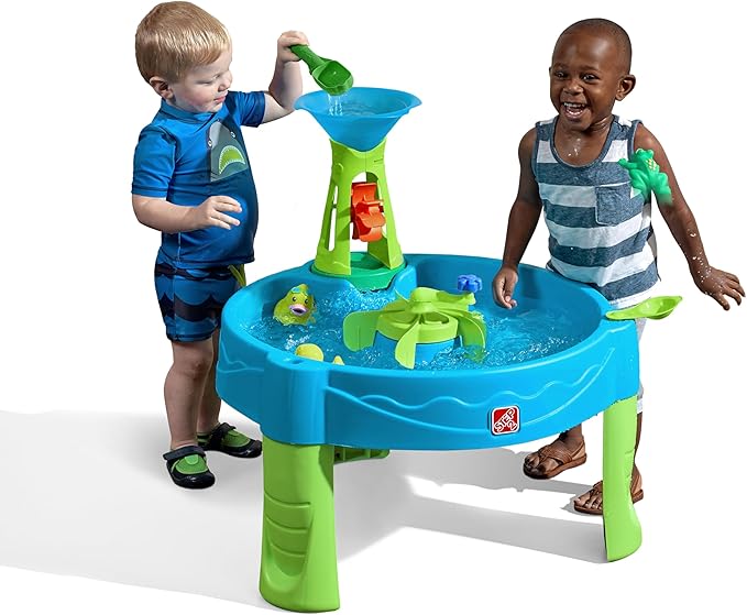 Step 2 Duck Dive Water Table, Outdoor Kids Water Sensory Table with Water Tower, Ages 18-72 Months, 5 Piece Water Toy Accessories, Multicolor
