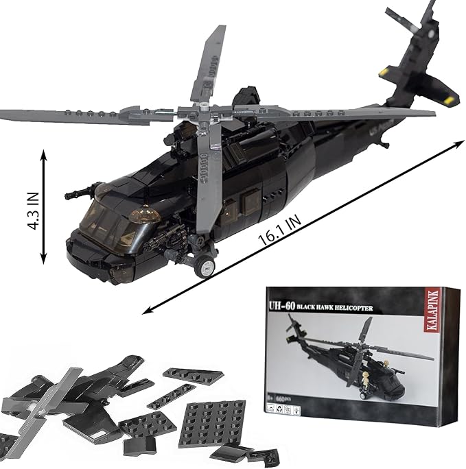 UH60 Black Hawk Helicopter Model, Military Plane Building Block Sets (660 Pieces) for Army Airplane Lovers, Kids (8+Years) and Adults