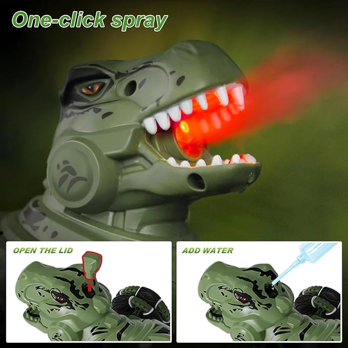 Dinosaur Remote Control Car, Monster Truck Toy, Transformer RC Car for Kids Ages 8-12, with Cool Lights, Roar, Spray, 360° Rotation, for Boys Girls.