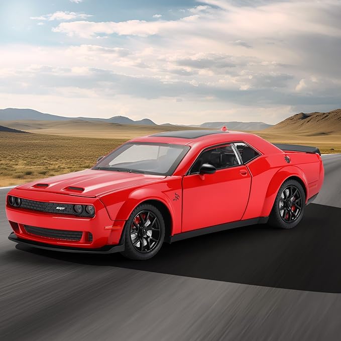 SASBSC Hellcat Toy Cars for Boys Age 3-12 1:24 Challenger Car Toys Diecast Metal Car Model with Light & Sound Collectable Muscle Cars for 3+ Year Old Kids (Red)